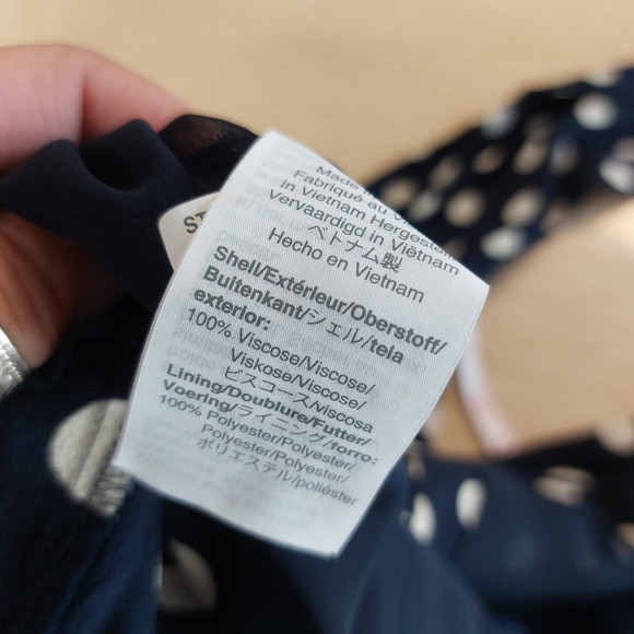 J. Crew Polka Dot Dark Navy Blue Long Sleeve Peplum Button Down Blouse - Picture 11 of 11